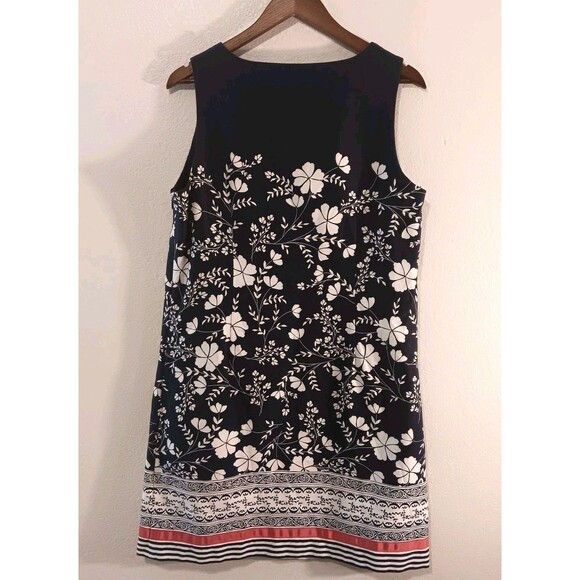 Ann Taylor Loft Dress Sz 14/16 Navy White Floral Sleeveless A Line Button Detail - Picture 8 of 13
